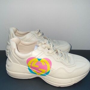 Gucci Rhyton Leather GG Heart Sneakers Ivory